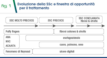 Fig 1 - Evoluzione della SSc e finestra di opportunità  per il trattamento